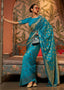 Dark Cerulean Blue Woven Floral Banarasi Silk Saree Clothsvilla