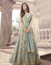 Load image into Gallery viewer, Grey Net Designer Gown with Heavy Embroidery And Stone Work ClothsVilla