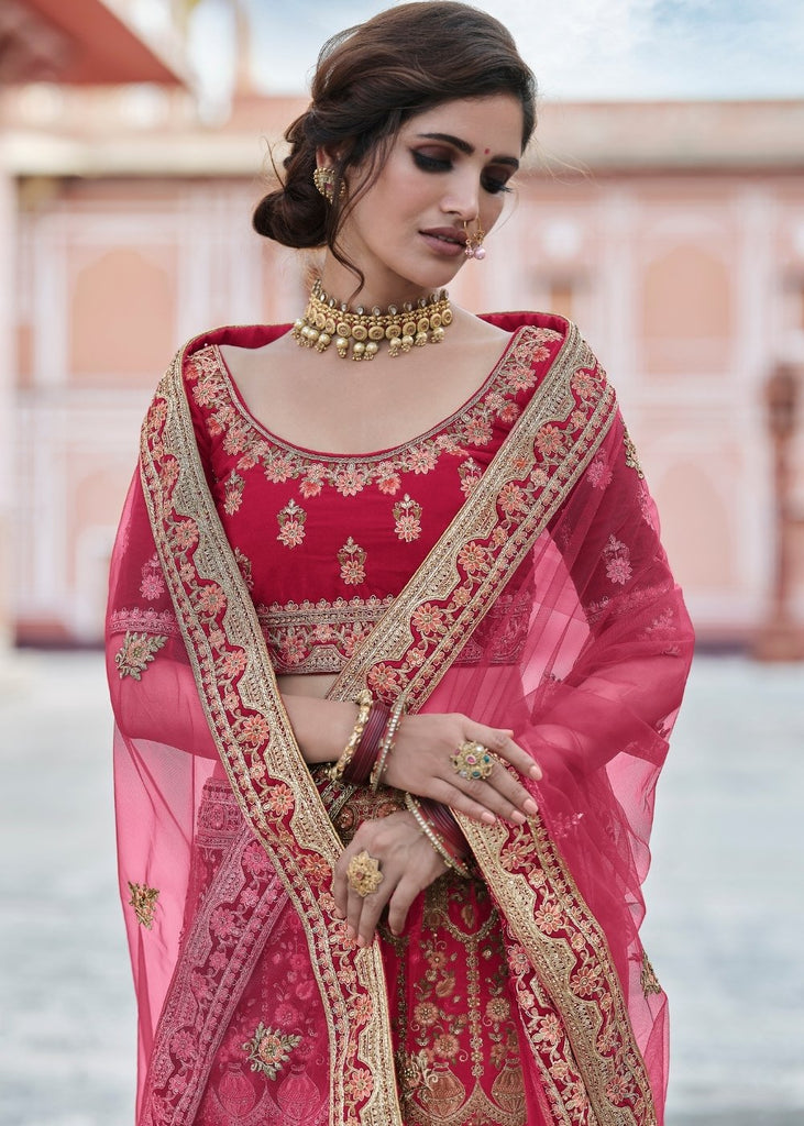 Cerise Pink Velvet Lehenga Choli Having Heavy Embroidery & Hand work: Bridal Edition Clothsvilla