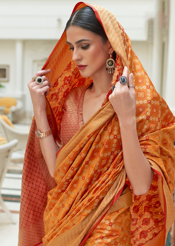Peel Orange Handloom Patola Weave Silk Saree Clothsvilla