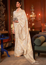Load image into Gallery viewer, Ivory White Woven Banarasi Silk Saree with Tassels on Pallu Clothsvilla