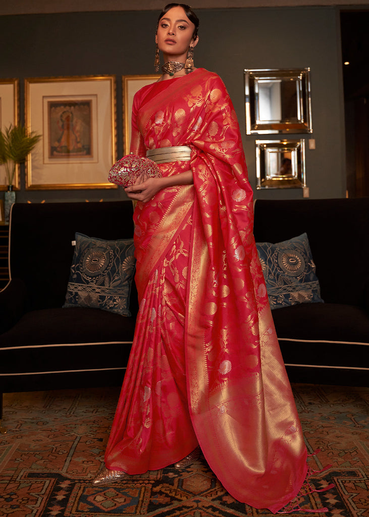 Bridal Red Woven Banarasi Silk Saree with Tassels on Pallu Clothsvilla