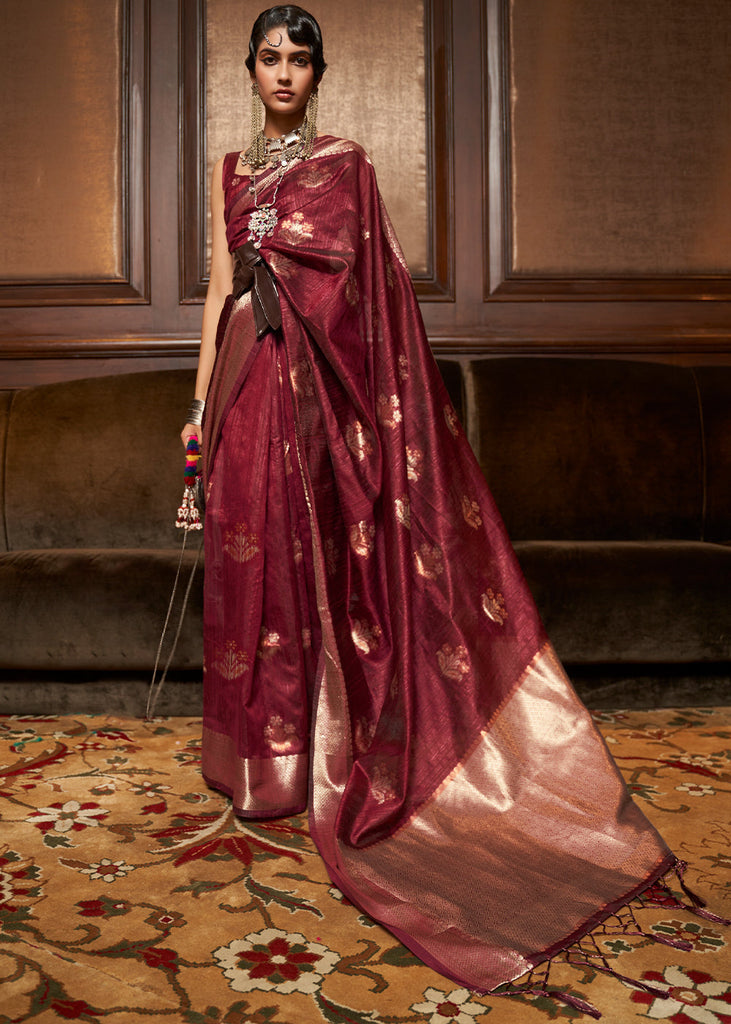 Berry Red Handloom Weaving Silk Saree Clothsvilla