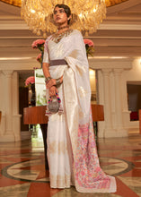 Load image into Gallery viewer, Pearl White Handloom Woven Silk Saree with Kashmiri Pallu Clothsvilla