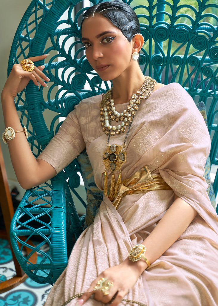 Shades Of Brown Chikankari Weaving Silk Saree with Sequins work Clothsvilla
