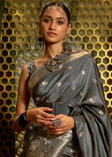 Load image into Gallery viewer, Charcoal Grey Zari Woven Satin Silk Saree Clothsvilla