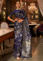 Indigo Blue Handloom Woven Satin Silk Saree Clothsvilla