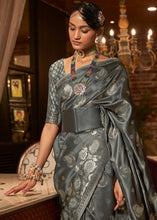 Load image into Gallery viewer, Charcoal Black Handloom Woven Satin Silk Saree Clothsvilla