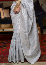Load image into Gallery viewer, Snow White Kashmiri Woven Cotton Silk Saree Clothsvilla