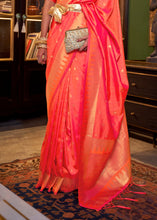 Load image into Gallery viewer, Orange &amp; Pink Handloom Woven Banarasi Silk Saree Clothsvilla