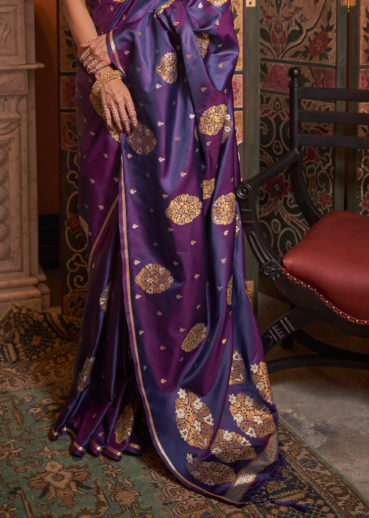 Grape Purple Copper Zari Woven Satin Silk Saree Clothsvilla