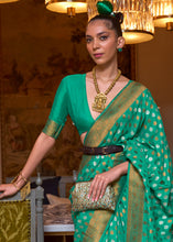 Load image into Gallery viewer, Jade Green Copper Zari Woven Banarasi Khaddi Silk Saree Clothsvilla