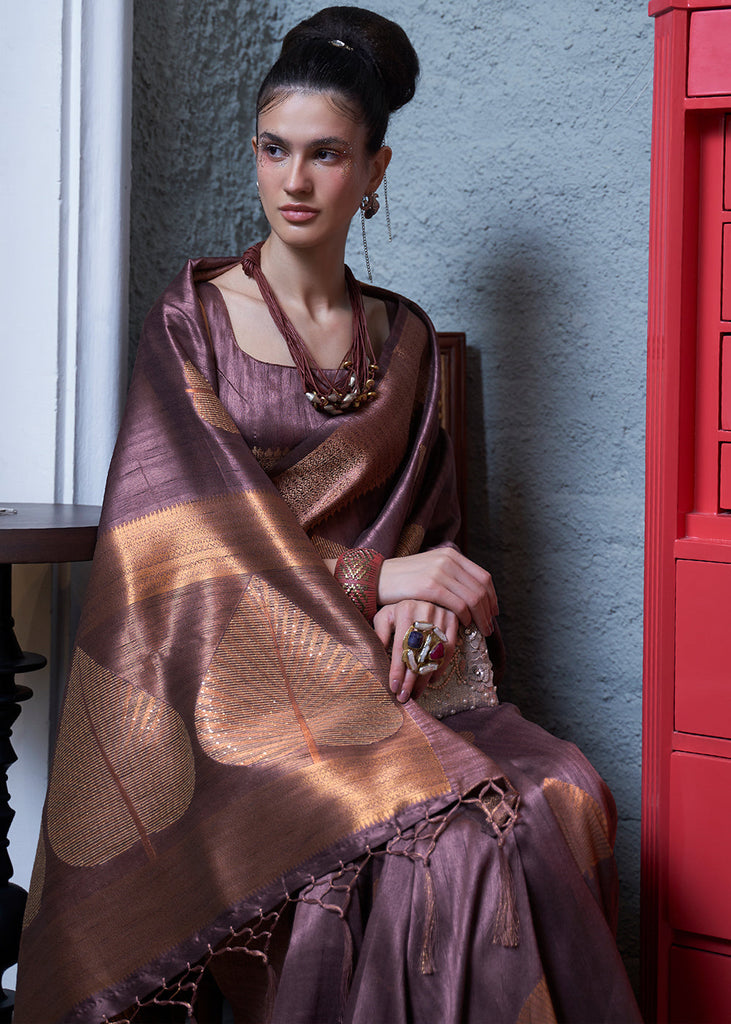 Mauve Purple Copper Zari Woven Silk Saree with Sequence work Clothsvilla