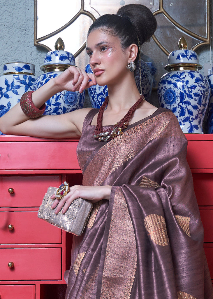 Mauve Purple Copper Zari Woven Silk Saree with Sequence work Clothsvilla