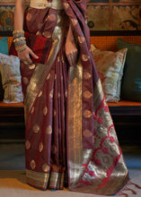Load image into Gallery viewer, Pecan Brown Tanchoi Handloom Woven Satin Silk Saree Clothsvilla