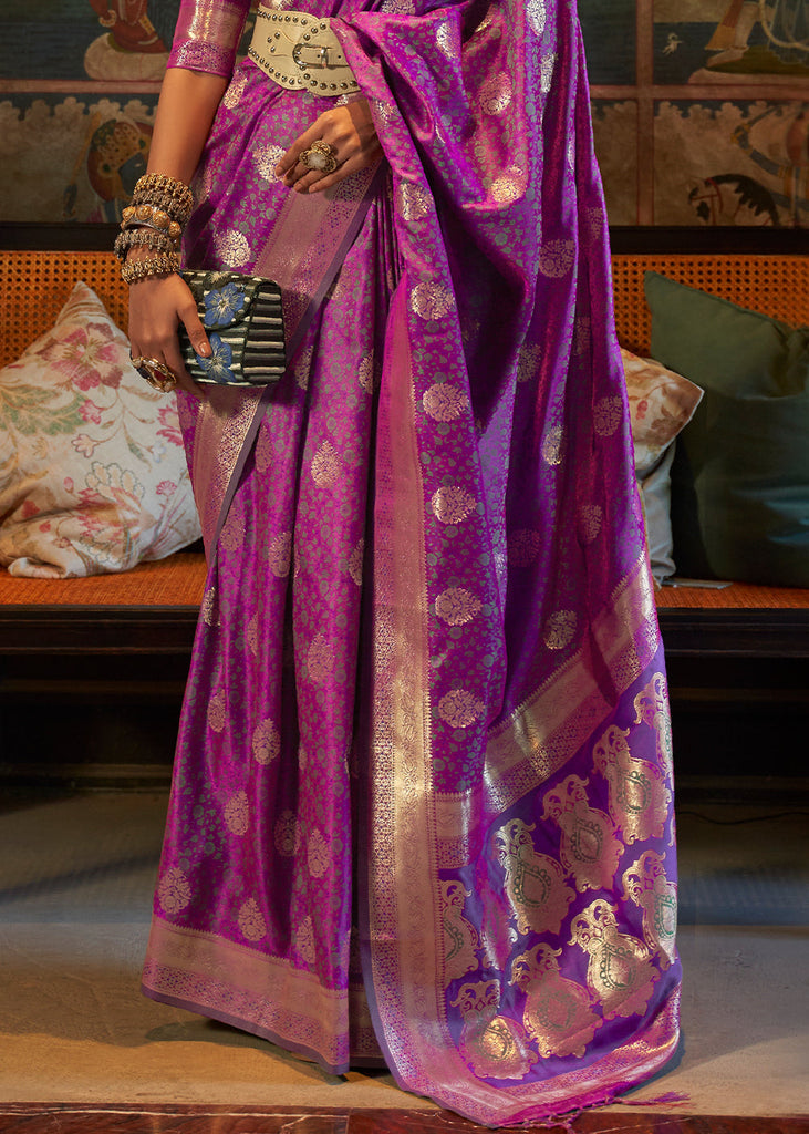 Lollipop Purple Tanchoi Handloom Woven Satin Silk Saree Clothsvilla