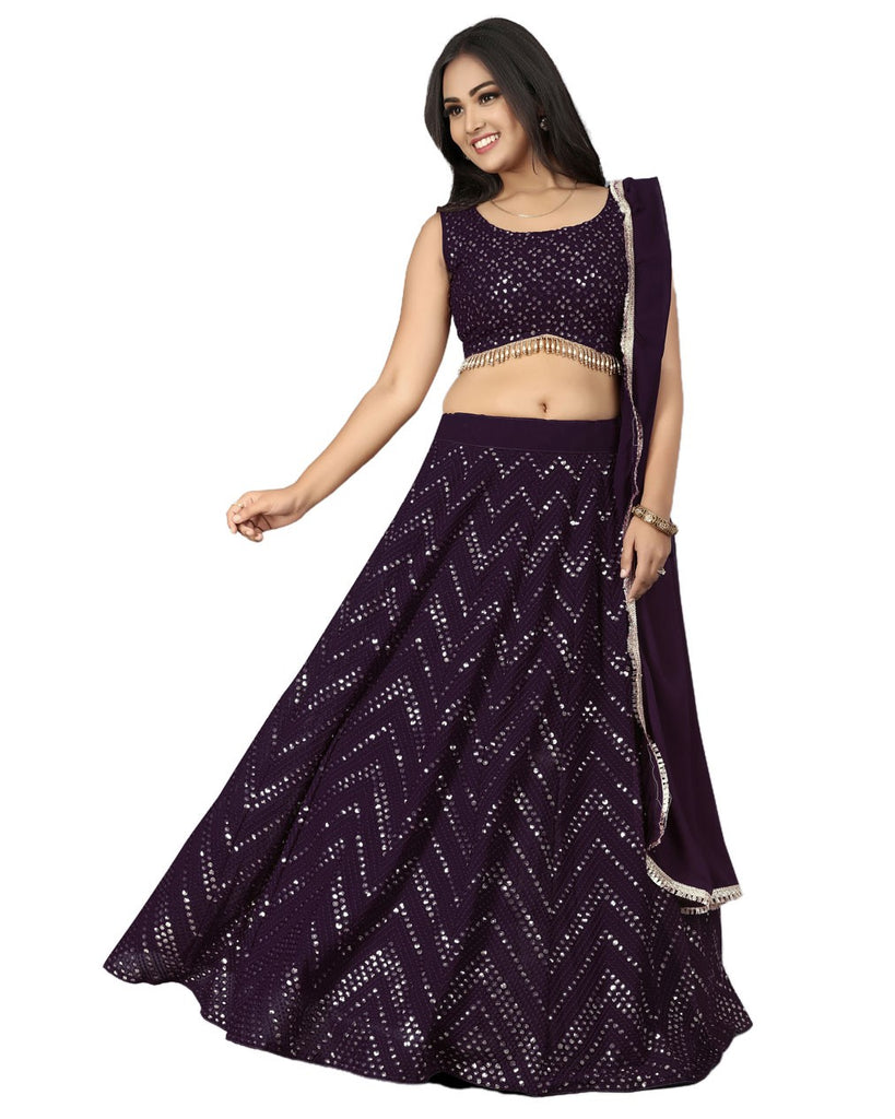 Dark Wine Georgette Lehenga Choli with Heavy Embroidery thread and Sequence work ClothsVilla
