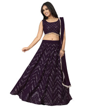 Load image into Gallery viewer, Dark Wine Georgette Lehenga Choli with Heavy Embroidery thread and Sequence work ClothsVilla