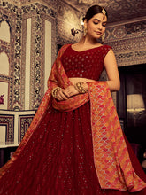 Load image into Gallery viewer, Stylish Maroon Embroidered Georgette Semi Stitched Lehenga With Blouse Piece Clothsvilla