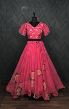 Load image into Gallery viewer, Full-Stitched Flower Print Pink Top With Lehenga