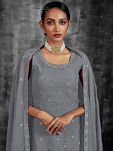 Load image into Gallery viewer, Grey Embroidered Partywear  Stitched Kurtaset Clothsvilla