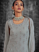 Load image into Gallery viewer, Grey Embroidered Partywear Stitched Kurta Set Clothsvilla