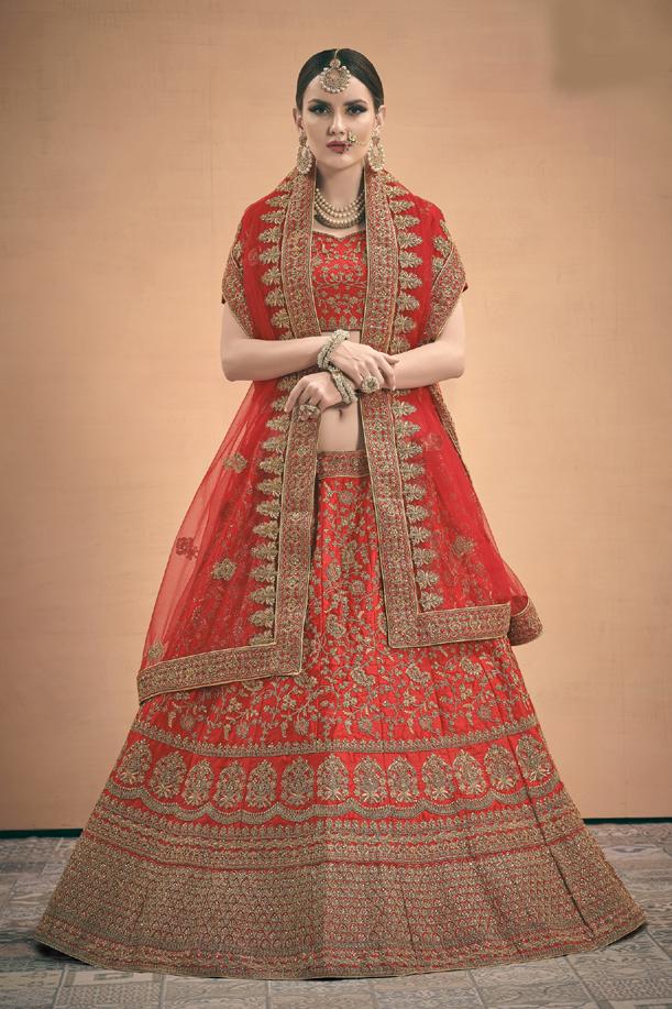Bridal Wear Lehenga Choli With Dupatta Having Zari & Stone Work Clothsvilla