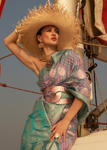 Load image into Gallery viewer, Blue &amp; Pink Two Tone Designer Satin Silk Saree Clothsvilla