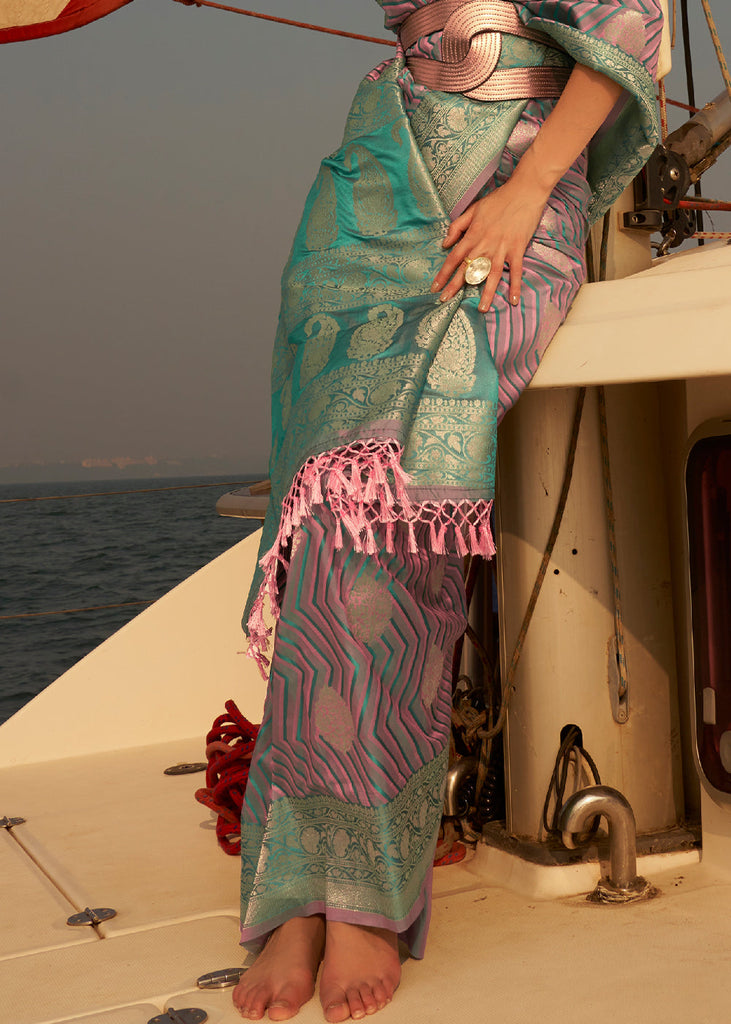 Blue & Pink Two Tone Designer Satin Silk Saree Clothsvilla