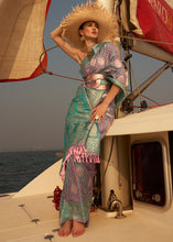 Load image into Gallery viewer, Blue &amp; Pink Two Tone Designer Satin Silk Saree Clothsvilla