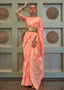 Salmon Orange Chikankari Weaving Silk Saree with Sequins work Clothsvilla