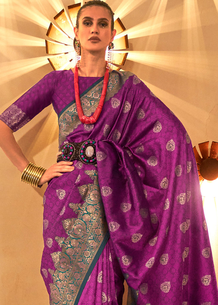 Chinese Purple Handloom Woven Banarasi Silk Saree Clothsvilla