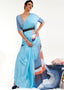 Baby Blue Digital Printed Satin Crepe Saree Clothsvilla