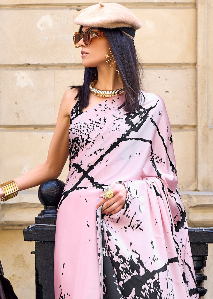 Light Pink Designer Satin Crepe Printed Saree Clothsvilla