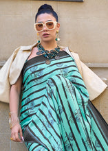 Load image into Gallery viewer, Tiffany Blue Designer Satin Crepe Printed Saree Clothsvilla