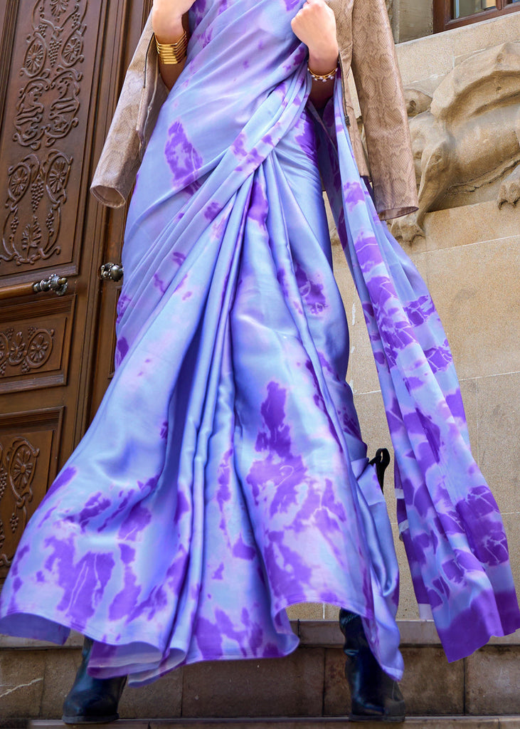 Shades Of Purple Designer Satin Crepe Printed Saree Clothsvilla