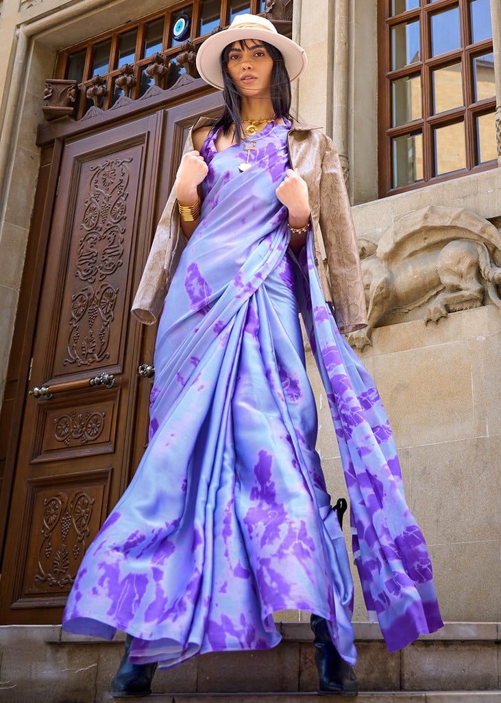 Shades Of Purple Designer Satin Crepe Printed Saree Clothsvilla