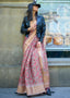 Pink & Beige Floral Printed Satin Organza Saree Clothsvilla