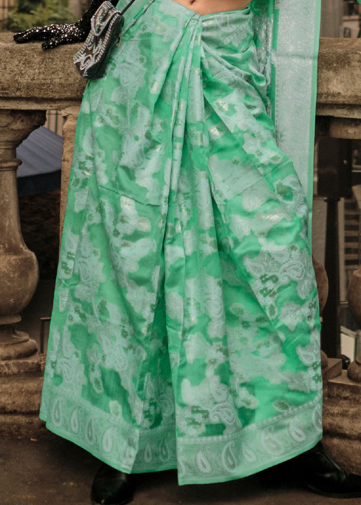 Seafoam Green Zari Handloom Woven Organza Silk Saree Clothsvilla