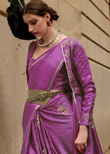 Load image into Gallery viewer, Neon Purple Zari Handloom Woven Satin Silk Saree Clothsvilla