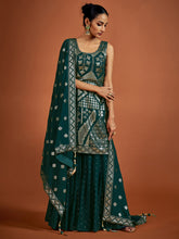Load image into Gallery viewer, Teal Embroidered Georgette Partywear Stitched Kurta Set Clothsvilla
