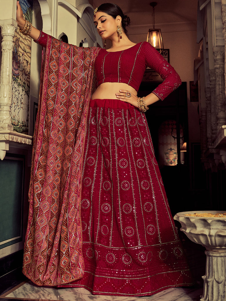 Embroidered  Pink Georgette Semi Stitched Lehenga With Blouse Piece Clothsvilla