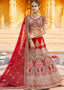 Crimson Red Velvet Bridal Lehenga Choli with Embroidery & Hand work Clothsvilla