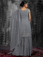 Load image into Gallery viewer, Grey Embroidered Partywear  Stitched Kurtaset Clothsvilla