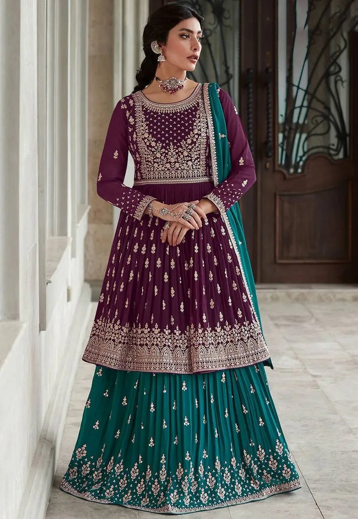 Lehenga Suit Set in Purple with Intricate Embroidery Design Clothsvilla