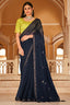 Navy Blue Chinon Thread With Sequins Work Saree ClothsVilla.com