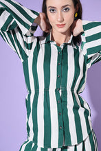 Load image into Gallery viewer, Green Stripe Shirt With Trouser Co-Ord Set ClothsVilla.com