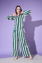 Load image into Gallery viewer, Green Stripe Shirt With Trouser Co-Ord Set ClothsVilla.com