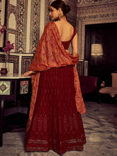 Load image into Gallery viewer, Stylish Maroon Embroidered Georgette Semi Stitched Lehenga With Blouse Piece Clothsvilla