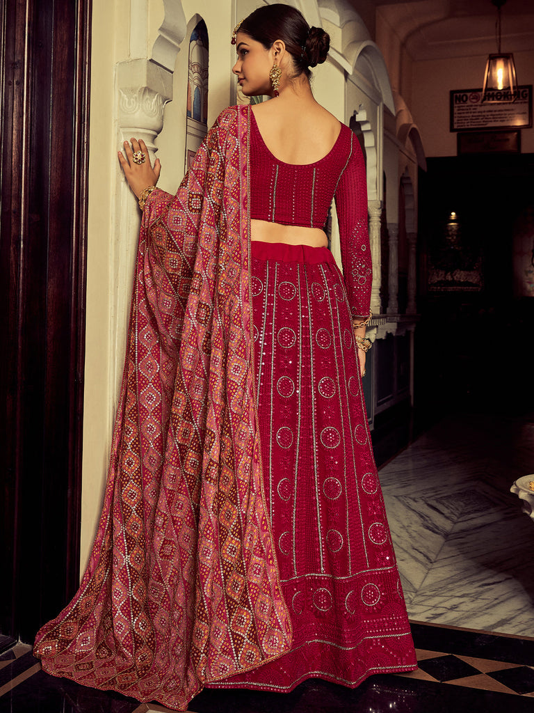 Embroidered  Pink Georgette Semi Stitched Lehenga With Blouse Piece Clothsvilla